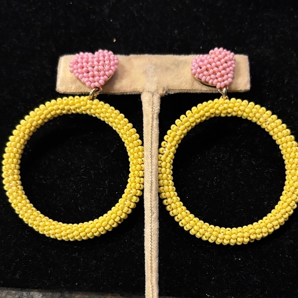 Alison Lou x J Crew Vibrant Pink and Yellow Beaded Earrings